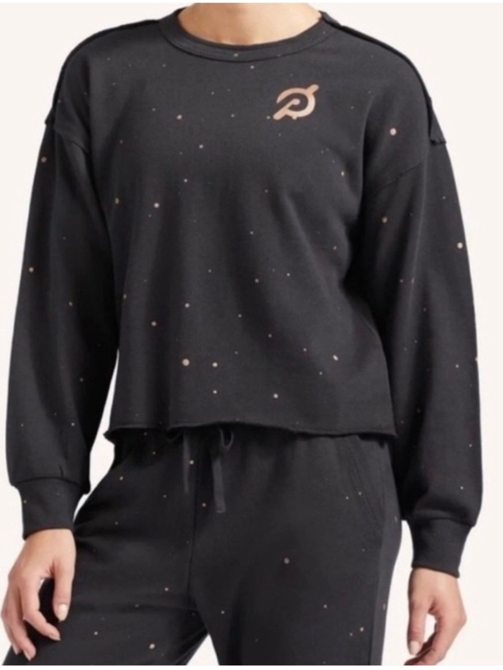 Peloton Black Sweatshirt with Pinkish Speckle Print